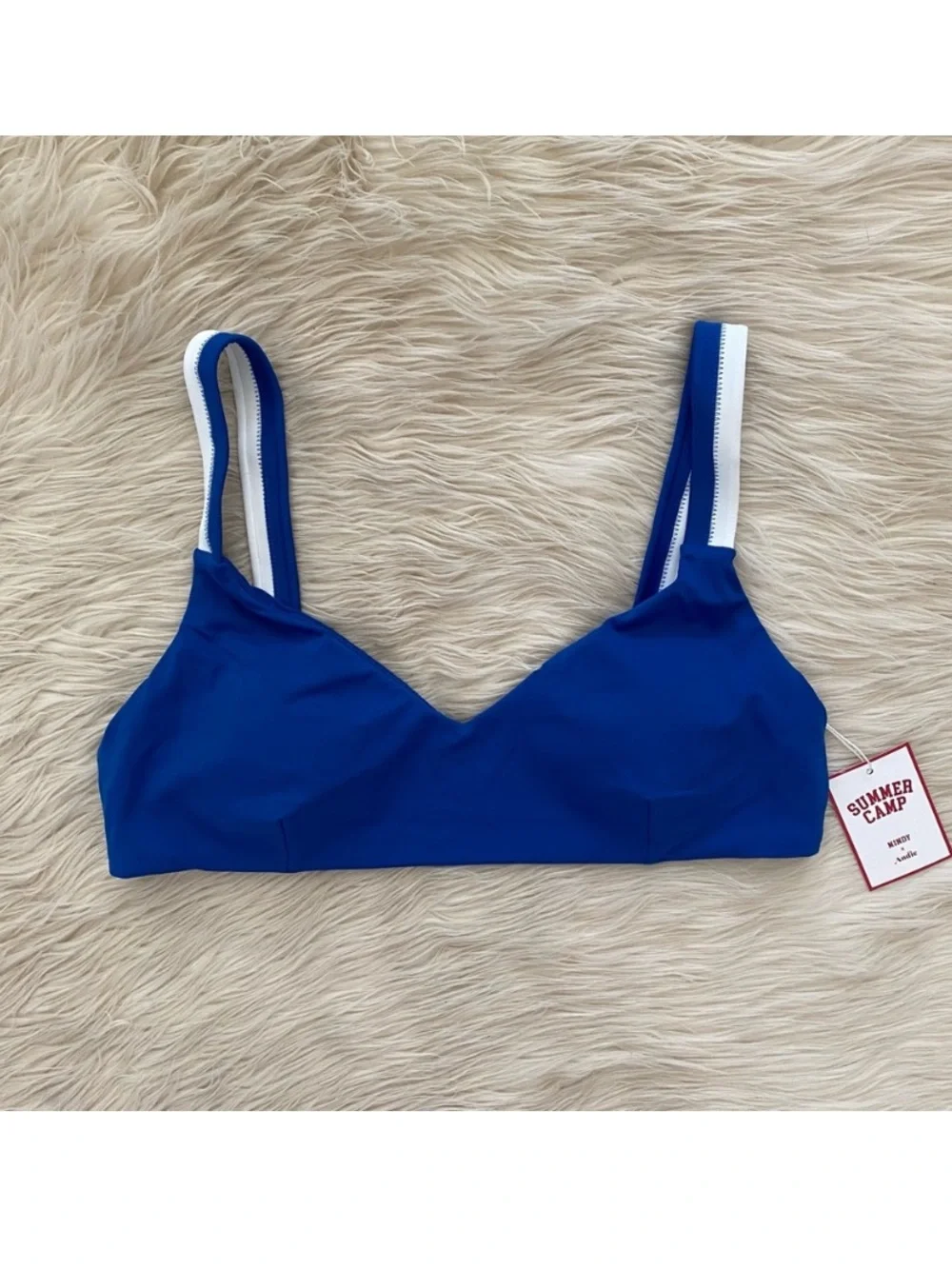 Andie Rockley Bikini Top Swimsuit Mazarine Dark Blue White Sporty Vacation L